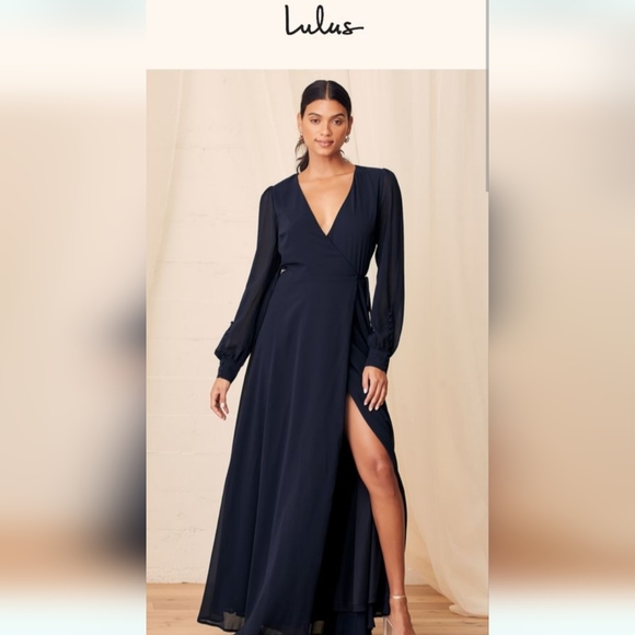Lulus My Whole Heart Dark Navy Blue Long Sleeve Maxi Dress Large fits size 8/10 - Picture 3 of 10